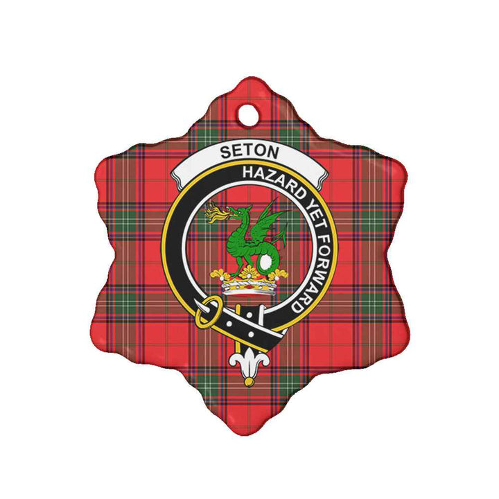 Scottish Seton Clan Crest Tartan Ceramic Ornament Snow Flake Shape Tartan Plaid