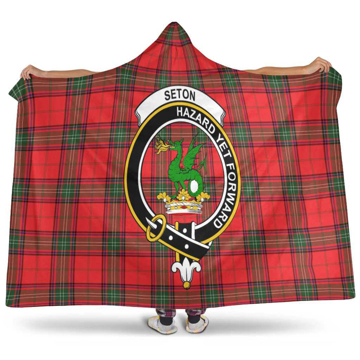 Scottish Seton Clan Crest Tartan Hooded Blanket Tartan Plaid 1