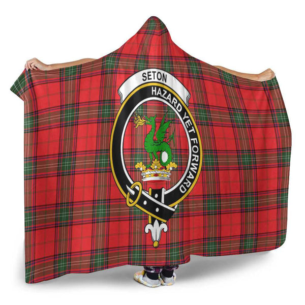 Scottish Seton Clan Crest Tartan Hooded Blanket Tartan Plaid 2