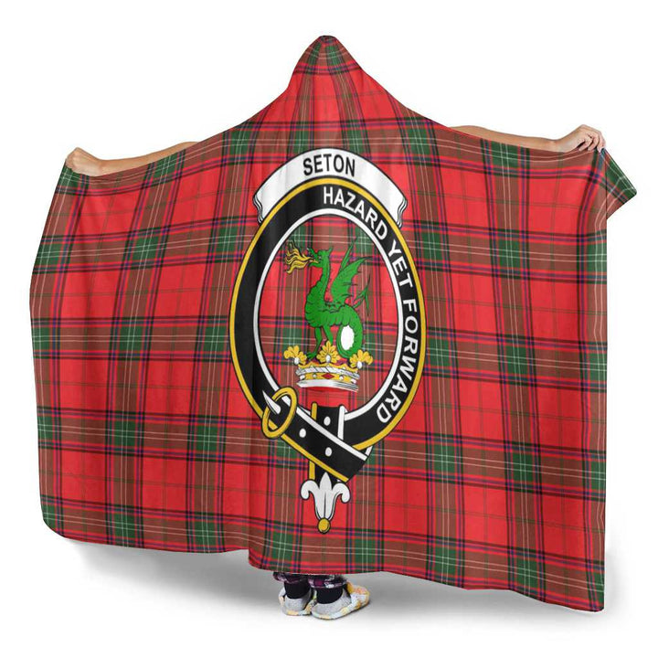 Scottish Seton Clan Crest Tartan Hooded Blanket Tartan Plaid 3