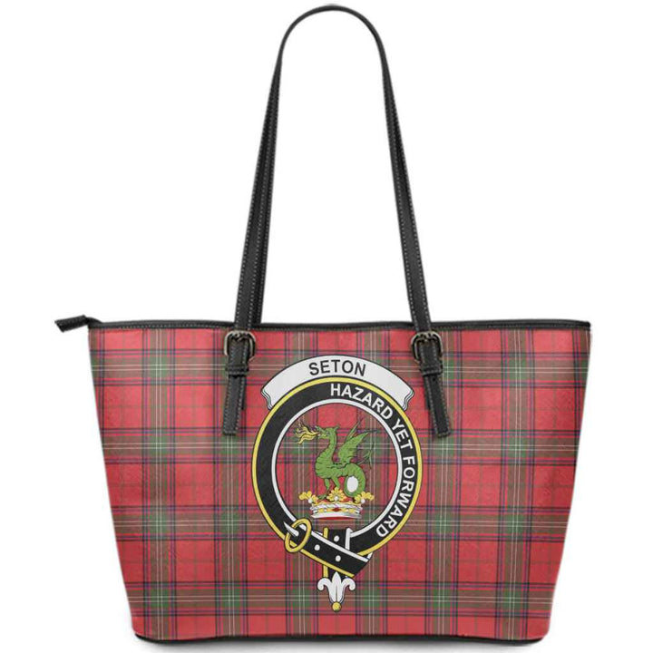 Scottish Seton Clan Crest Tartan Leather Tote Tartan Plaid
