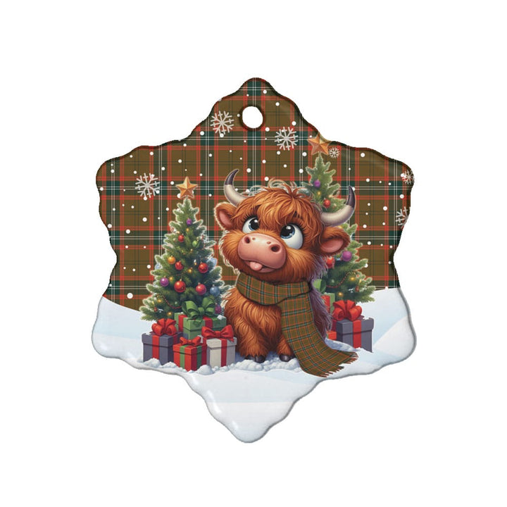 Scottish Seton Hunting Modern Clan Tartan Ceramic Ornament Cute Highland Cow Christmas Snow Flake Style Tartan Plaid