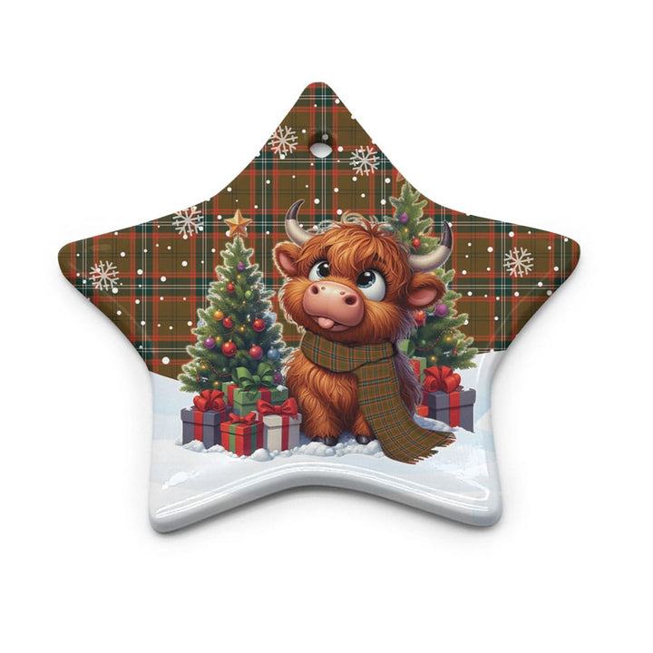 Scottish Seton Hunting Modern Clan Tartan Ceramic Ornament Cute Highland Cow Christmas Star Style Tartan Plaid