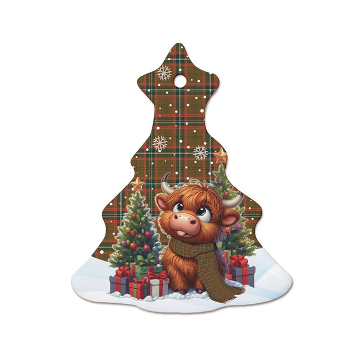 Scottish Seton Hunting Modern Clan Tartan Ceramic Ornament Cute Highland Cow Christmas Tree Style Tartan Plaid