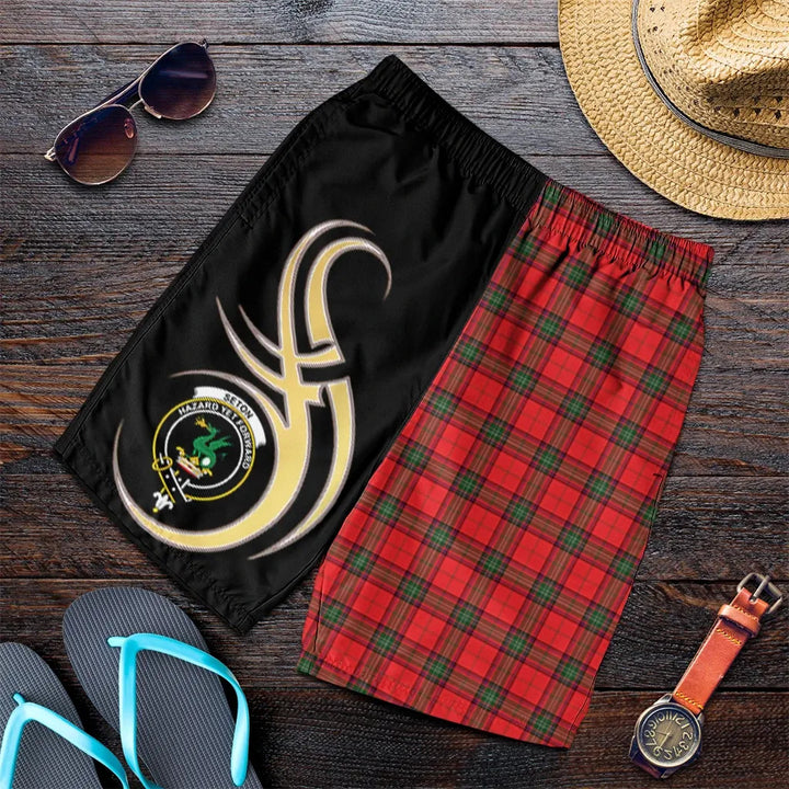 Scottish Seton Modern Clan Crest Tartan Believe in Me Men's Shorts