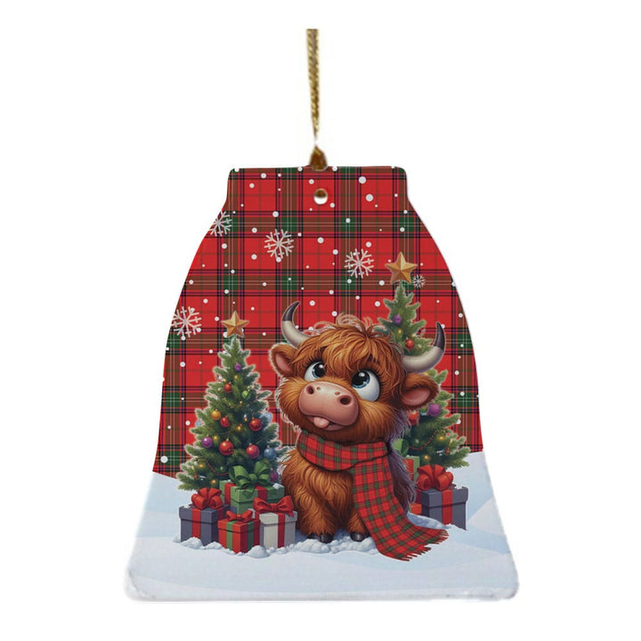 Scottish Seton Modern Clan Tartan Ceramic Ornament Cute Highland Cow Christmas Bell Style Tartan Plaid