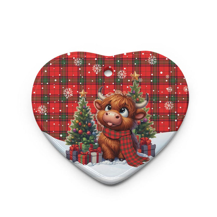 Scottish Seton Modern Clan Tartan Ceramic Ornament Cute Highland Cow Christmas Heart Style Tartan Plaid