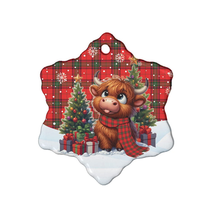 Scottish Seton Modern Clan Tartan Ceramic Ornament Cute Highland Cow Christmas Snow Flake Style Tartan Plaid