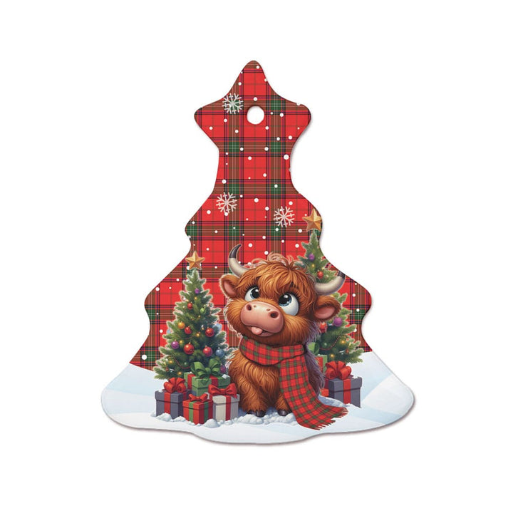 Scottish Seton Modern Clan Tartan Ceramic Ornament Cute Highland Cow Christmas Tree Style Tartan Plaid