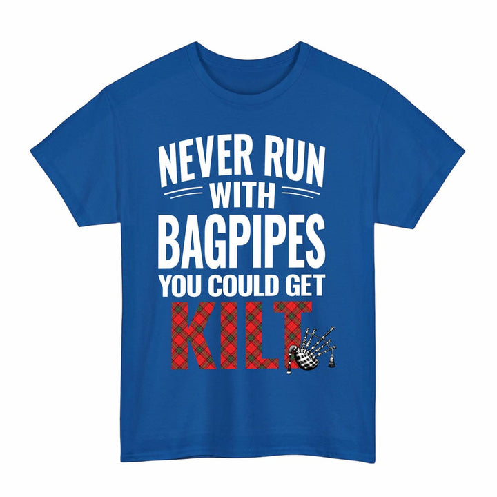 Scottish Seton Modern Clan Tartan Never Run With Bagpipes T-Shirt Tartan Plaid Royal Color