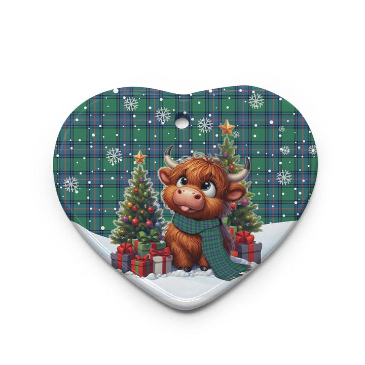 Scottish Shaw Ancient Clan Tartan Ceramic Ornament Cute Highland Cow Christmas Heart Style Tartan Plaid