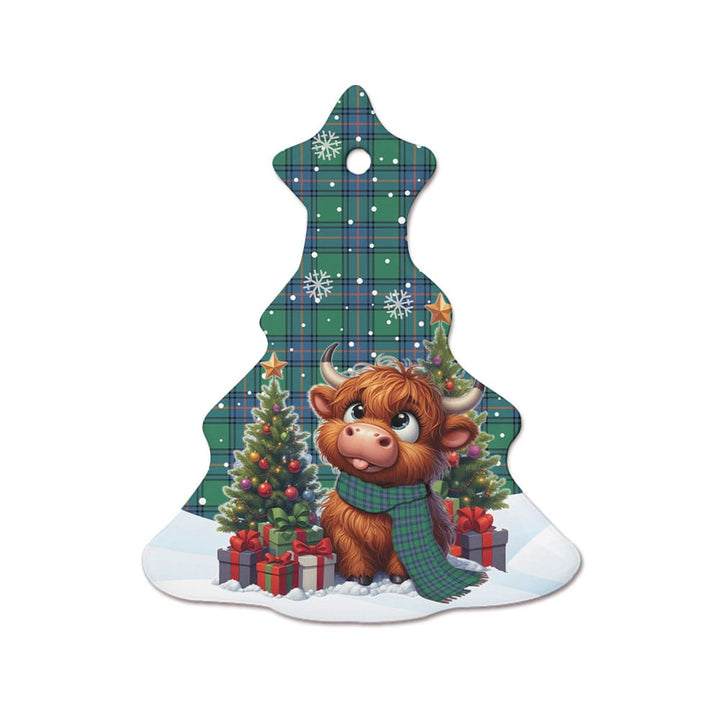 Scottish Shaw Ancient Clan Tartan Ceramic Ornament Cute Highland Cow Christmas Tree Style Tartan Plaid