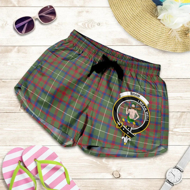 Scottish Shaw Green Modern Clan Crest Tartan Women Shorts