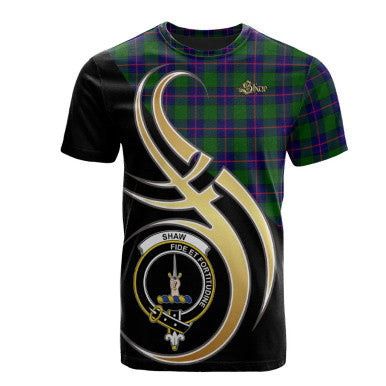 Scottish Shaw Modern Clan Crest Tartan T-Shirt Believe in Me Front Side Tartan Plaid