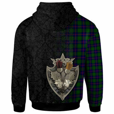 Scottish Shaw Modern Clan Tartan Hoodie - Half Thistle Flowers Celtic Design Back Side Tartan Plaid