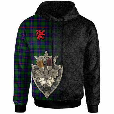 Scottish Shaw Modern Clan Tartan Hoodie - Half Thistle Flowers Celtic Design Front Side Tartan Plaid