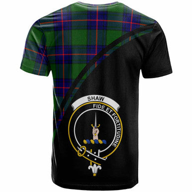 Scottish Shaw (of Tordarroch) Clan Crest Tartan Curve T-Shirt Back Side Tartan Plaid