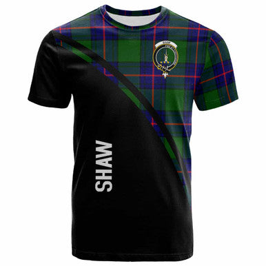 Scottish Shaw (of Tordarroch) Clan Crest Tartan Curve T-Shirt Front Side Tartan Plaid