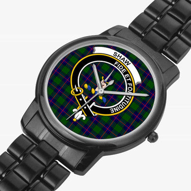 Scottish Shaw (of Tordarroch) Clan Crest Tartan Folding Clasp Steel Quartz Watches Tartan Plaid Black 2