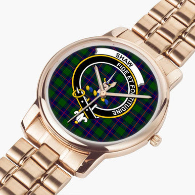 Scottish Shaw (of Tordarroch) Clan Crest Tartan Folding Clasp Steel Quartz Watches Tartan Plaid Rose Gold 2