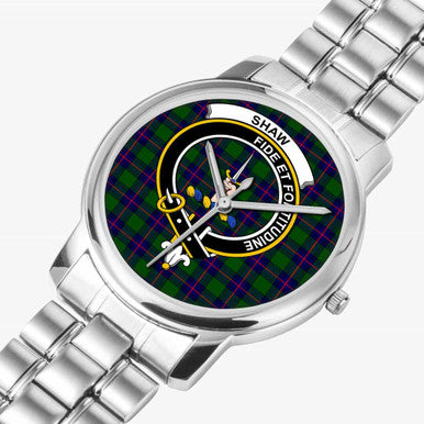 Scottish Shaw (of Tordarroch) Clan Crest Tartan Folding Clasp Steel Quartz Watches Tartan Plaid Silver 2