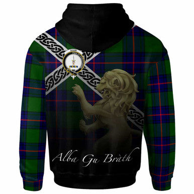 Scottish Shaw (of Tordarroch) Clan Crest Tartan Hoodie - Scotland Lion Back Side Tartan Plaid