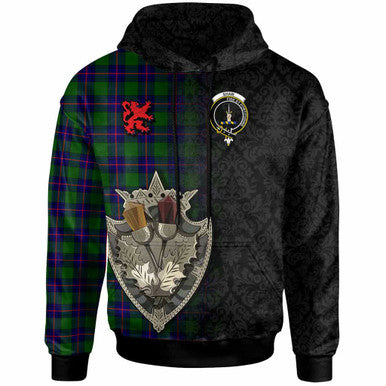 Scottish Shaw (of Tordarroch) Clan Crest Tartan Hoodie - Half Thistle Flowers Celtic Design Front Side Tartan Plaid