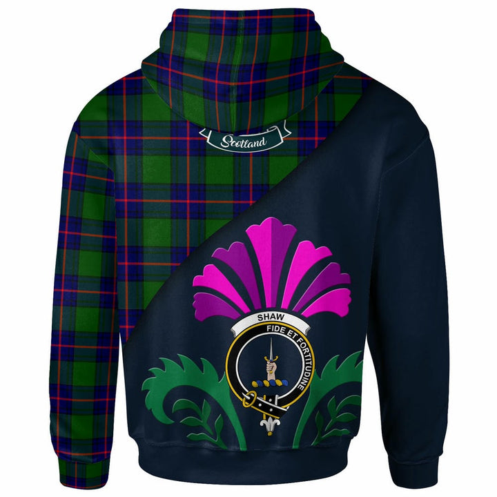 Scottish Shaw (of Tordarroch) Clan Crest Tartan Hoodie - Scotland Thistle Style Back Side Tartan Plaid