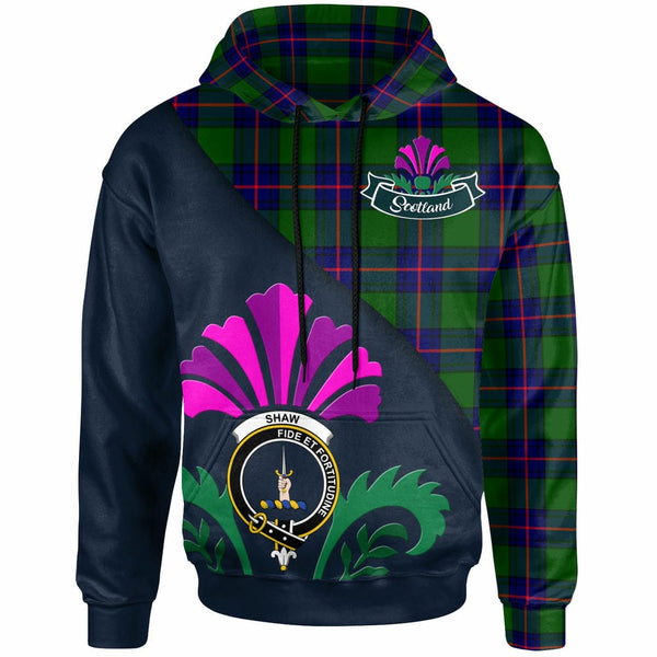 Scottish Shaw (of Tordarroch) Clan Crest Tartan Hoodie - Scotland Thistle Style Front Side Tartan Plaid