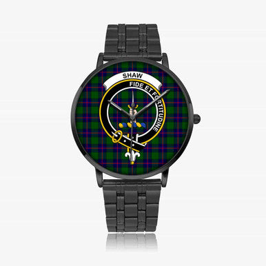 Scottish Shaw (of Tordarroch) Clan Crest Tartan Instafamous Steel Quartz Watches Tartan Plaid Black 1