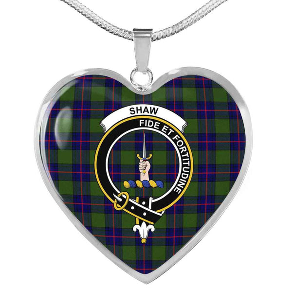Scottish Shaw (of Tordarroch) Clan Crest Tartan Necklace Heart Tartan Plaid 1