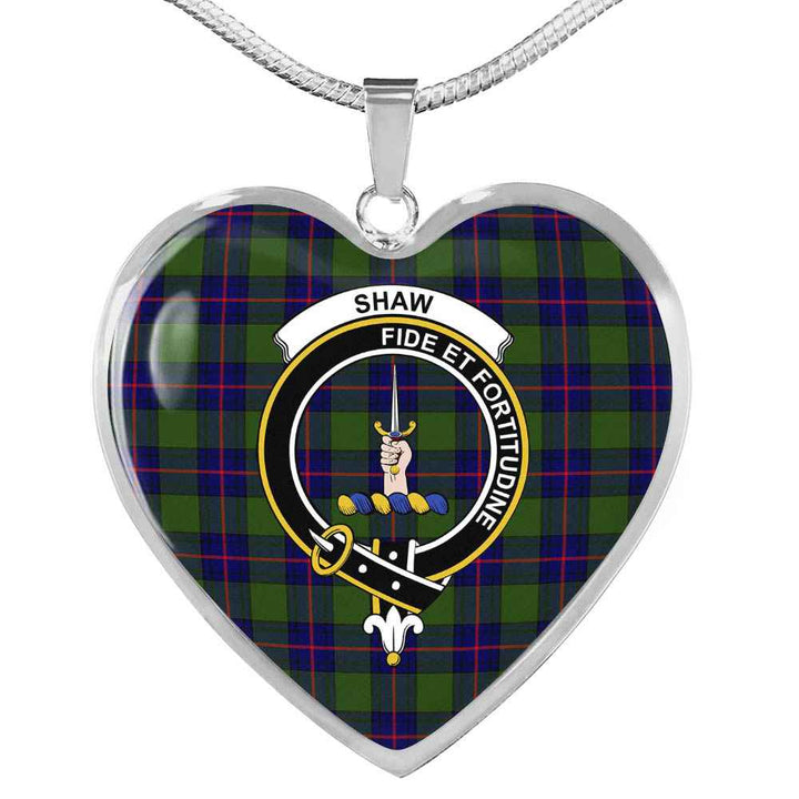 Scottish Shaw (of Tordarroch) Clan Crest Tartan Necklace Heart Tartan Plaid 1