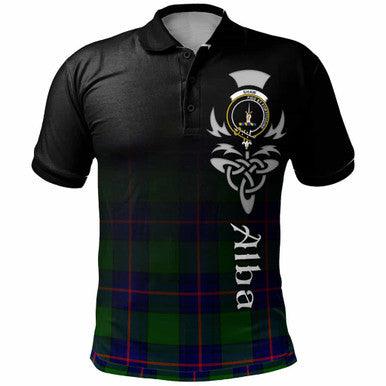 Scottish Shaw (of Tordarroch) Clan Crest Tartan Polo Shirt - Alba Gu Brath Family Crest Celtic Inspired Front Side Tartan Plaid