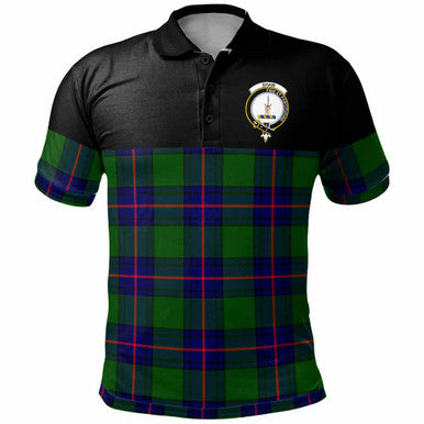 Scottish Shaw (of Tordarroch) Clan Crest Tartan Polo Shirt - Horizontal Style Front Side Tartan Plaid