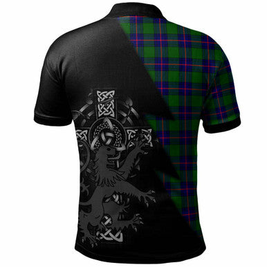 Scottish Shaw (of Tordarroch) Clan Crest Tartan Polo Shirt - Lion Rampant Celtic Cross Flash Style Back Side Tartan Plaid