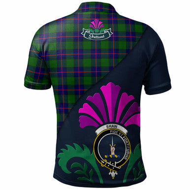 Scottish Shaw (of Tordarroch) Clan Crest Tartan Polo Shirt - Scotland Thistle Style Back Side Tartan Plaid