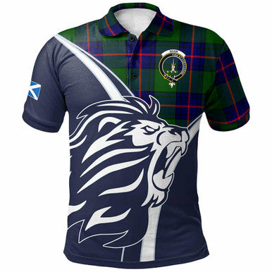 Scottish Shaw (of Tordarroch) Clan Crest Tartan Polo Shirt - Scottish Flag With Lion Front Side Tartan Plaid