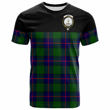 Scottish Shaw (of Tordarroch) Clan Crest Tartan T-Shirt - Horizontal Style Front Side Tartan Plaid