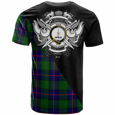 Scottish Shaw (of Tordarroch) Clan Crest Tartan T-Shirt - Military Logo Back Side Tartan Plaid