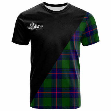 Scottish Shaw (of Tordarroch) Clan Crest Tartan T-Shirt - Military Logo Front Side Tartan Plaid