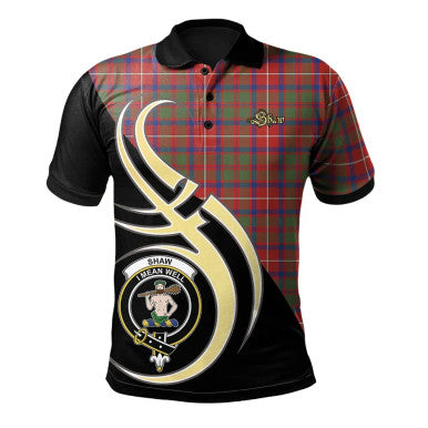 Scottish Shaw Red Modern Clan Crest Tartan Polo Shirt Believe in Me Front Side Tartan Plaid