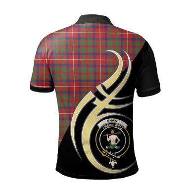 Scottish Shaw Red Modern Clan Crest Tartan Polo Shirt Believe in Me Back Side Tartan Plaid