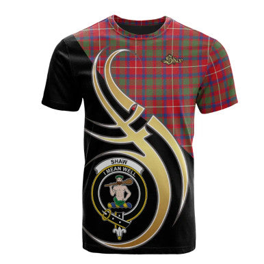 Scottish Shaw Red Modern Clan Crest Tartan T-Shirt Believe in Me Front Side Tartan Plaid