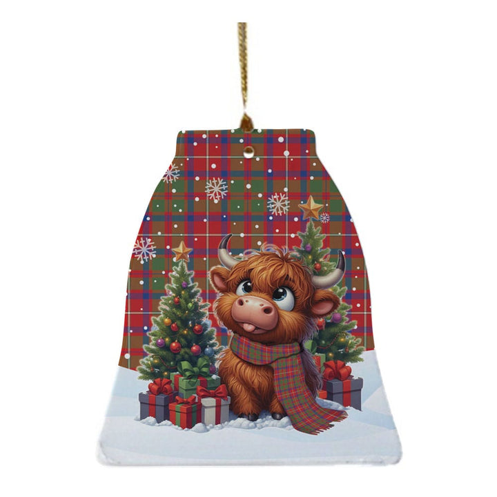 Scottish Shaw Red Modern Clan Tartan Ceramic Ornament Cute Highland Cow Christmas Bell Style Tartan Plaid