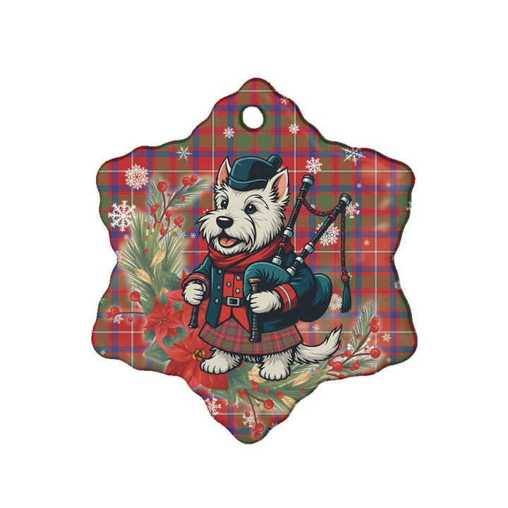 Scottish Shaw Red Modern Clan Tartan Ceramic Ornament Cute Scottish Terrier Dog Snow Flake Style Tartan Plaid