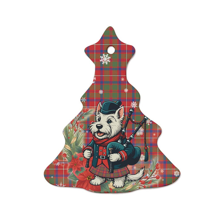 Scottish Shaw Red Modern Clan Tartan Ceramic Ornament Cute Scottish Terrier Dog Tree Style Tartan Plaid