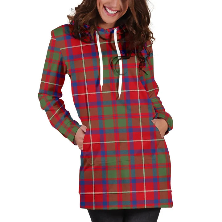 Scottish Shaw Red Modern Clan Tartan Hoodie Dress