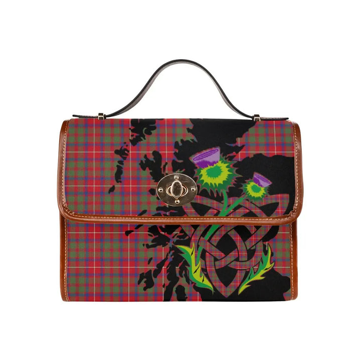 Scottish Shaw Red Modern Clan Tartan Waterproof Canvas Bag With Thistle Tartan Plaid 1