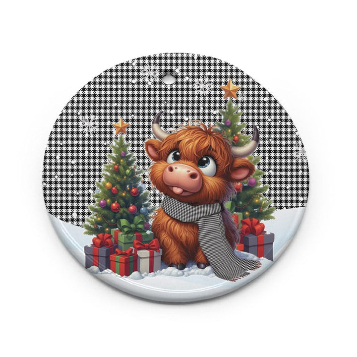 Scottish Shepherd Clan Tartan Ceramic Ornament Cute Highland Cow Christmas Circle Style Tartan Plaid