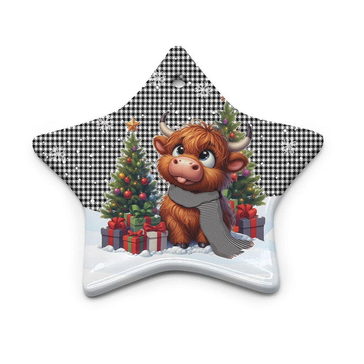 Scottish Shepherd Clan Tartan Ceramic Ornament Cute Highland Cow Christmas Star Style Tartan Plaid